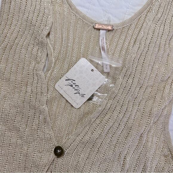 FREE PEOPLE Seascape Tank Vest NWT in Conch Combo Metallic Gold Cream Sz. Small - Picture 10 of 14